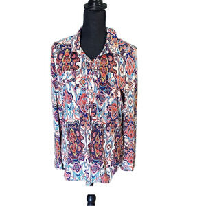 BCBG MaxAzria Bright Paisley Blouse NWT Boho Chic Designer Top Size L